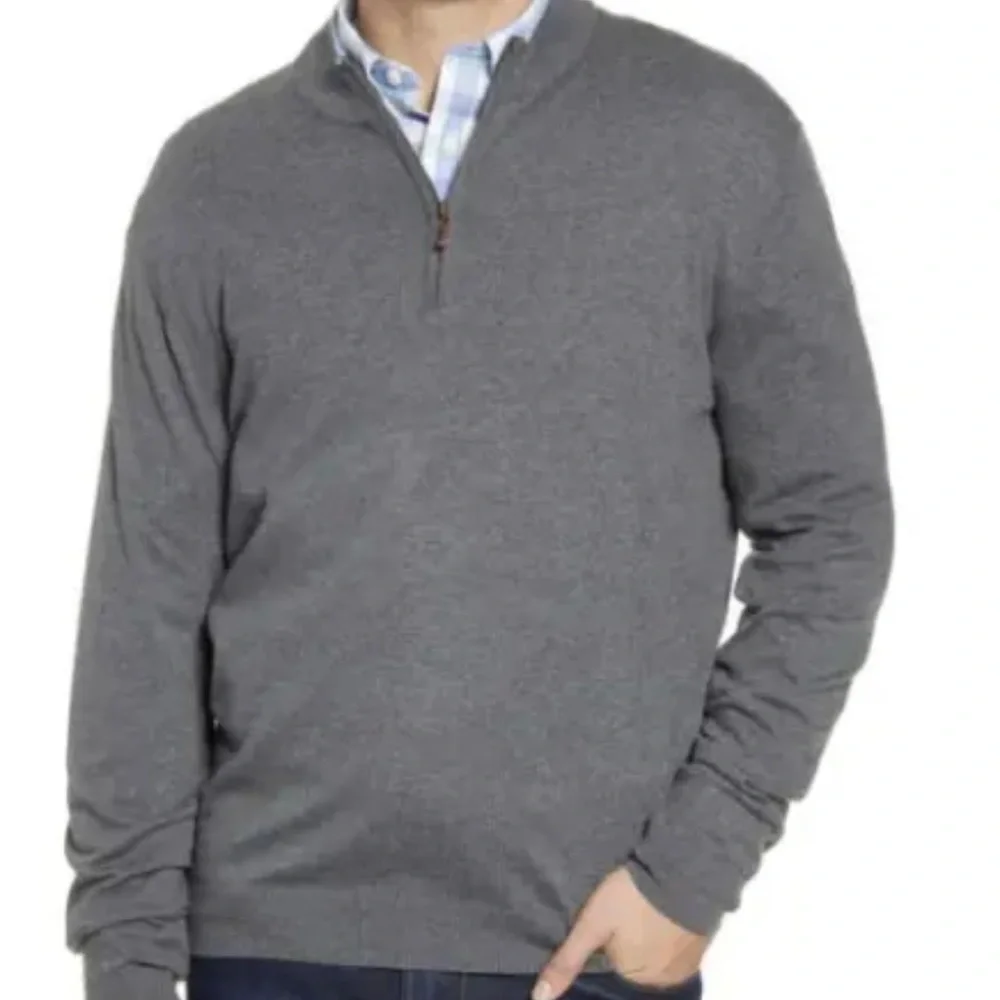 Johnnie-O Men’s Grey Bailey Quarter Zip Sweater XL Silk Blend Knit Fall Winter